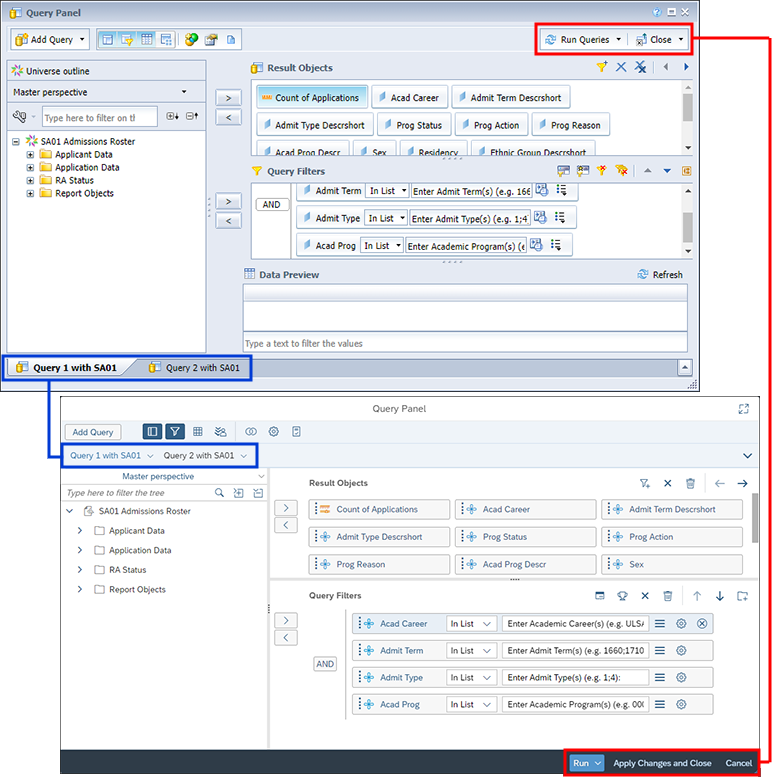 edit query panel